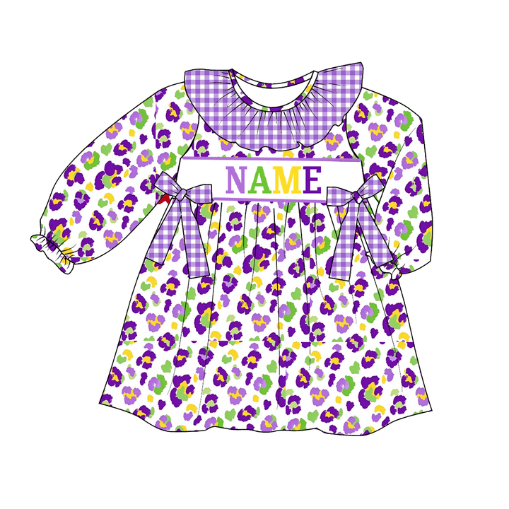 Personalized Baby Girl Mardi Gras Leopard Print Bow Dress &amp; Bloomer Set