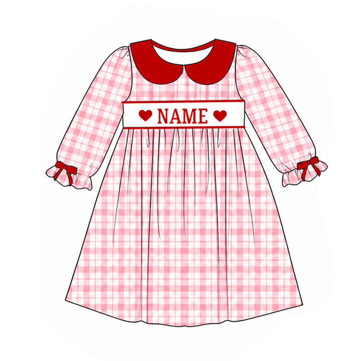 Personalized Baby Girl Valentine Pink Gingham Bow Dress &amp; Bloomer Set