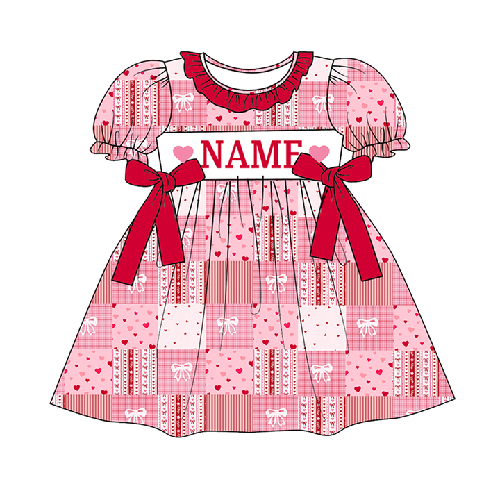 Personalized Baby Girl Valentine Pink Patchwork Heart Bow Dress &amp; Romper