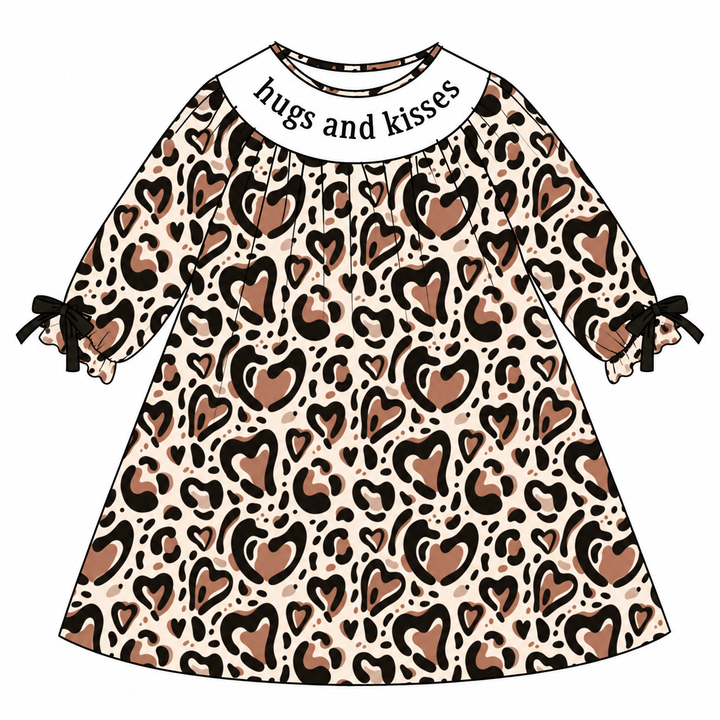Personalized Hugs and Kisses Heart Leopard Baby Girl Dress &amp; Romper