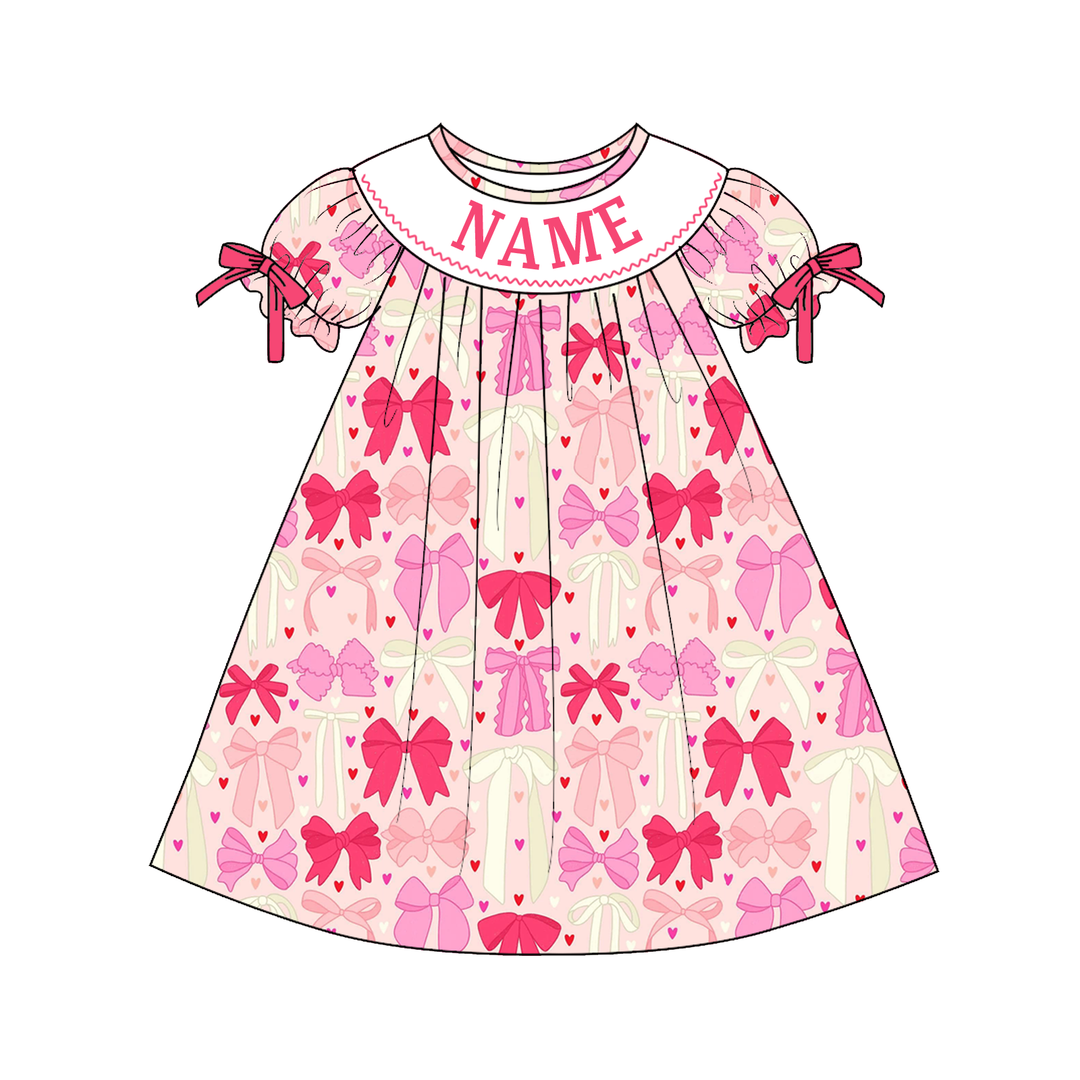 Personalized Baby Girl Valentine Pink Bow Dress &amp; Romper