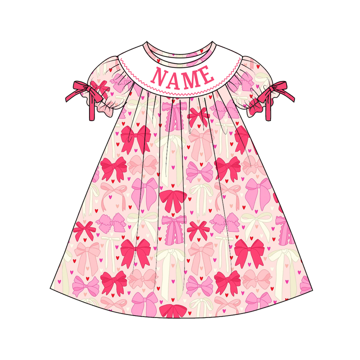 Personalized Baby Girl Valentine Pink Bow Dress &amp; Romper