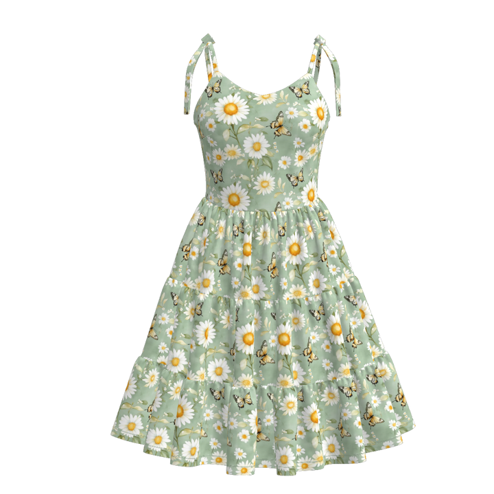 Women's summer Bow tie-up suspender splicing dress