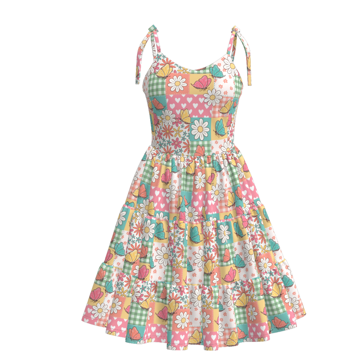 Women's summer Bow tie-up suspender splicing dress