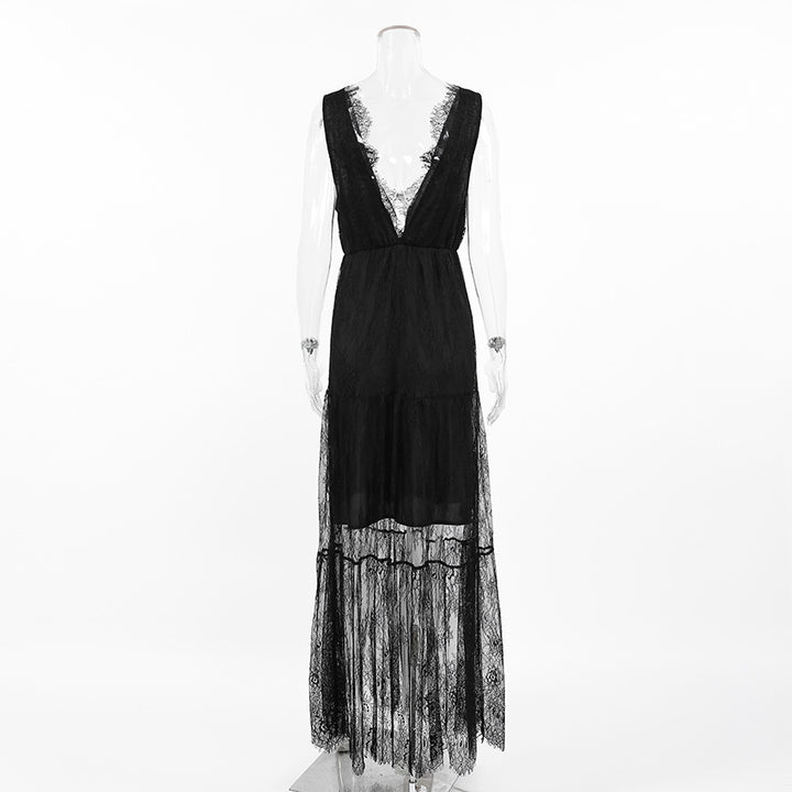 Embroidery Lace Plunge Maxi Dress