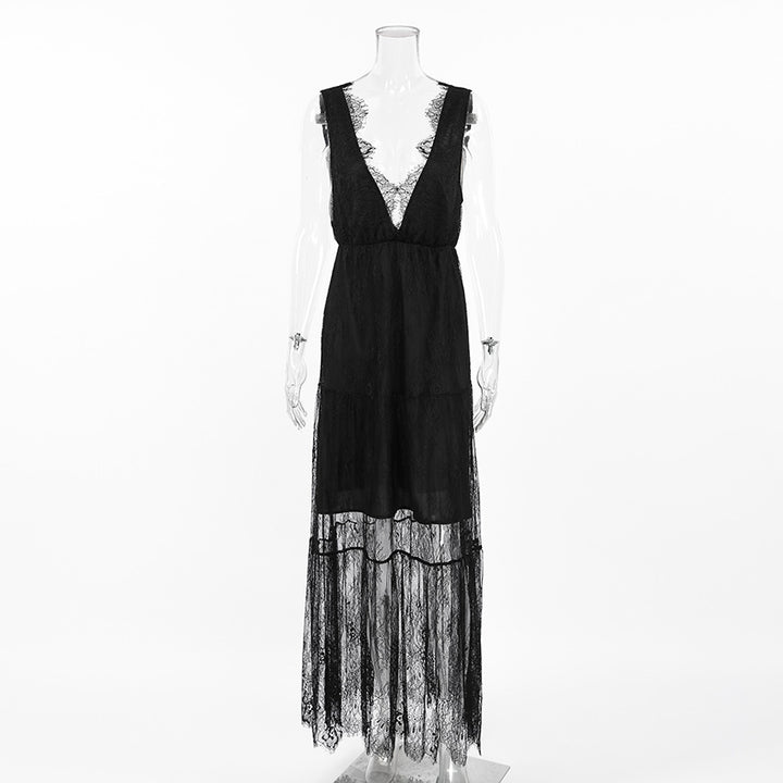 Embroidery Lace Plunge Maxi Dress