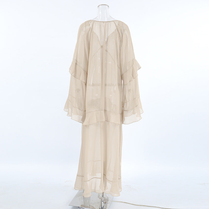 Flowy See-through chiffon dress Flounced Chiffon Dress
