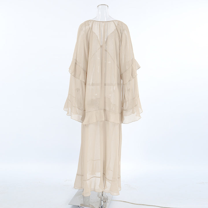 Flowy See-through chiffon dress Flounced Chiffon Dress