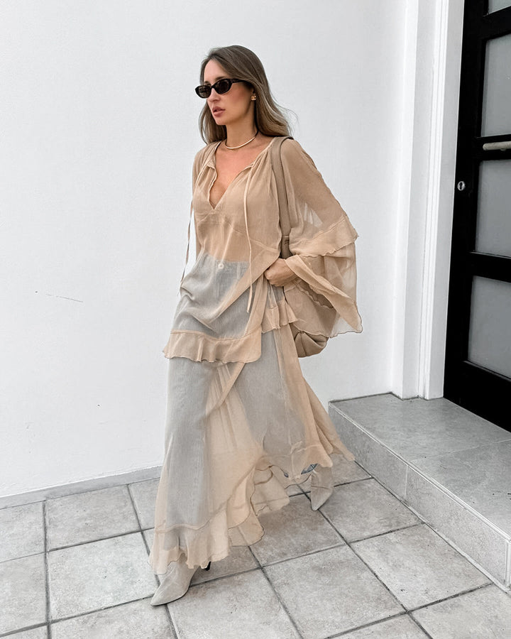 Flowy See-through chiffon dress Flounced Chiffon Dress