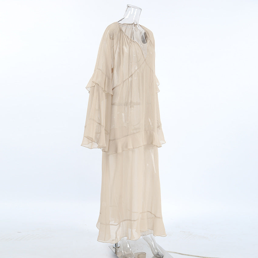 Flowy See-through chiffon dress Flounced Chiffon Dress