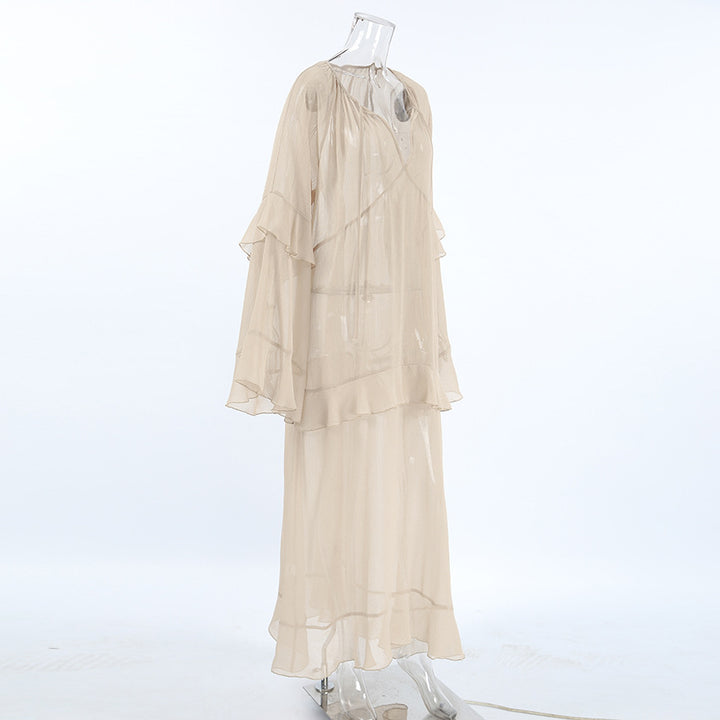 Flowy See-through chiffon dress Flounced Chiffon Dress