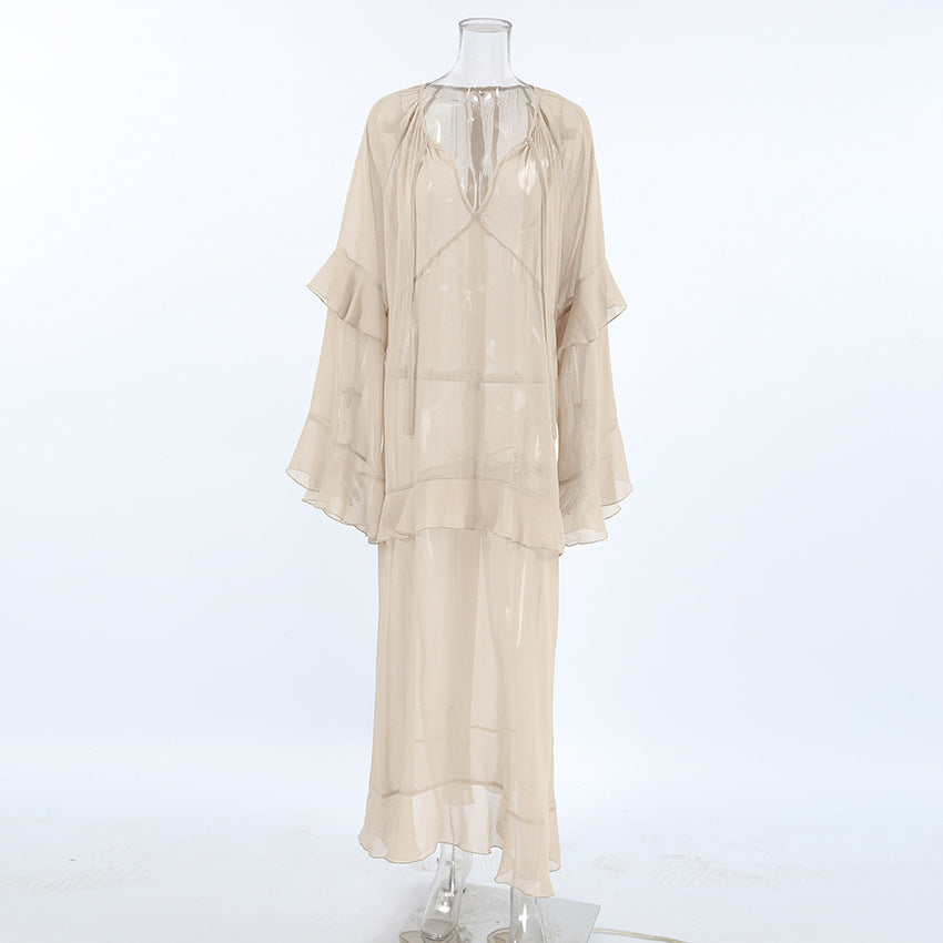 Flowy See-through chiffon dress Flounced Chiffon Dress