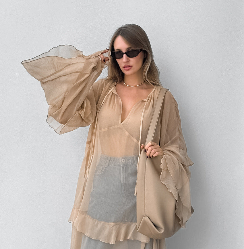 Flowy See-through chiffon dress Flounced Chiffon Dress