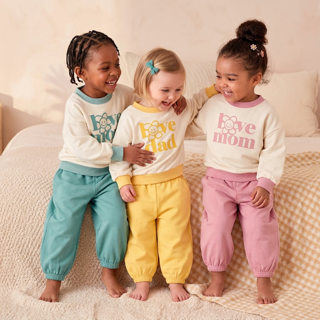 Baby Girl Love Mom Dad Print Sweatshirt &amp; Pants Outfit Set