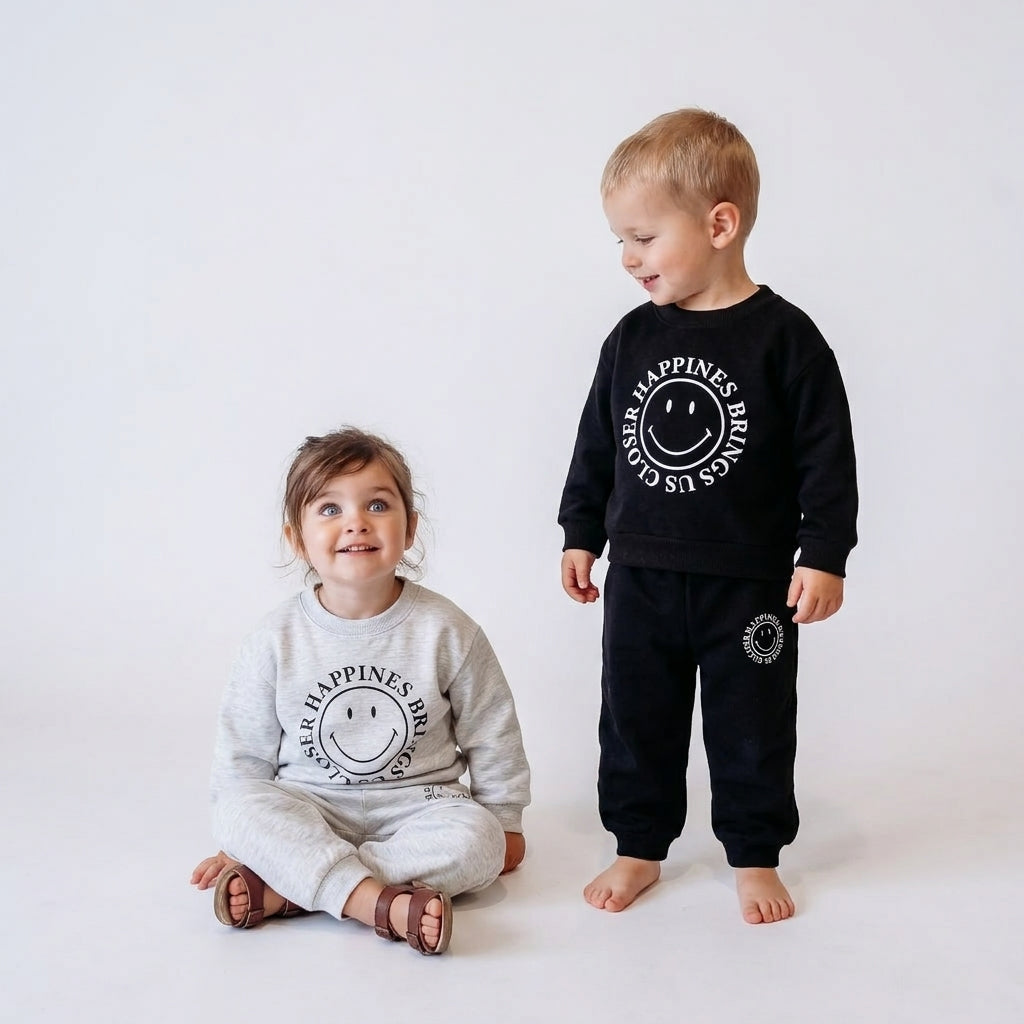 Baby Boys Letter Smile Print Long-Sleeved Sweater Pants Suit