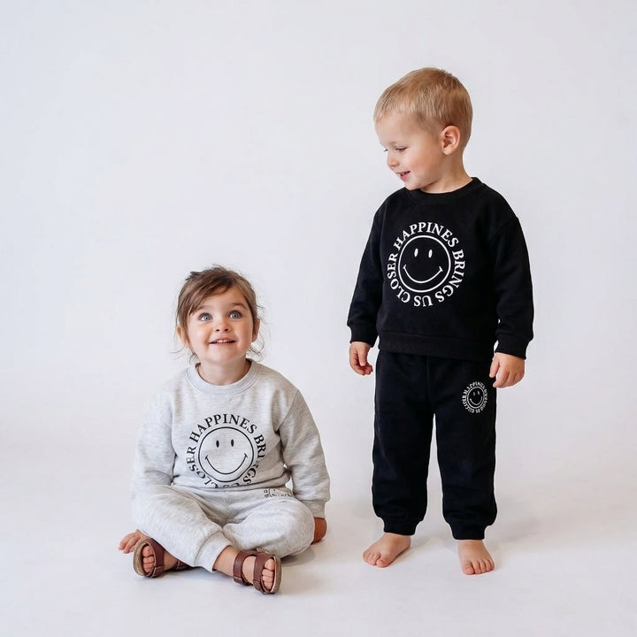 Baby Boys Letter Smile Print Long-Sleeved Sweater Pants Suit