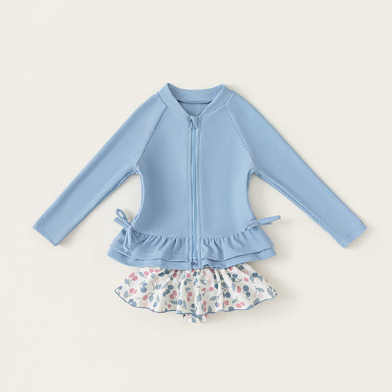 Girls Bowknot Long Sleeve Swimsuit Two-piece Set