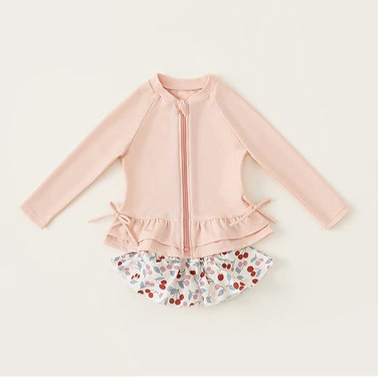 Girls Bowknot Long Sleeve Swimsuit Two-piece Set