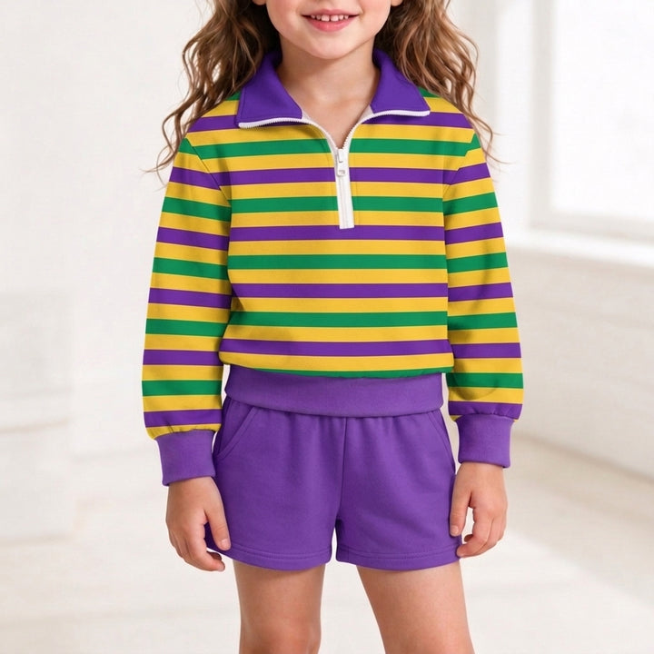 Mardi Gras Kids Color-Block Striped Set