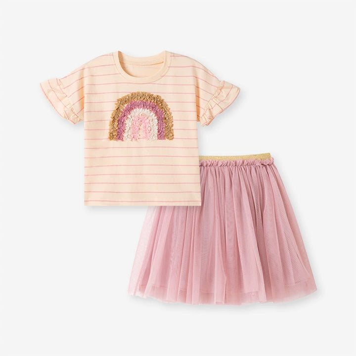 Girls Rainbow striped tee&tulle skirt set
