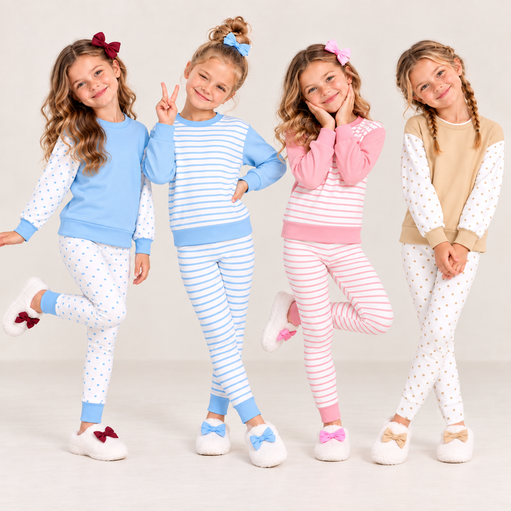 Girls Striped Pullover Sweatshirt & Leggings 2PCS Outfit Set