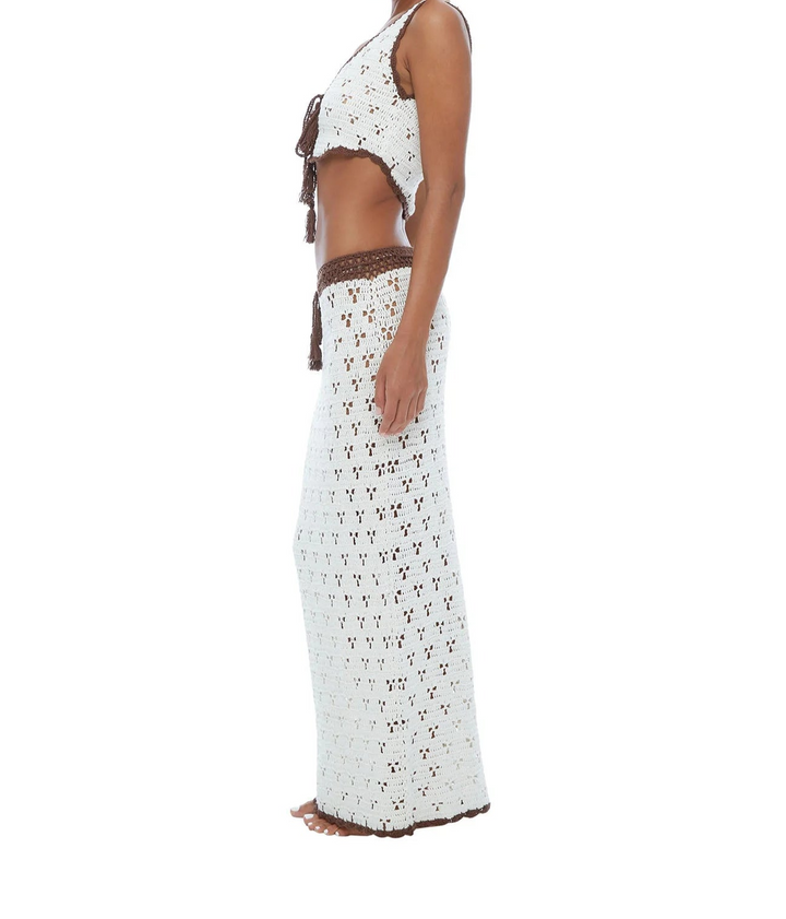Knit Front Tie Crochet top& skirt set beach cover up