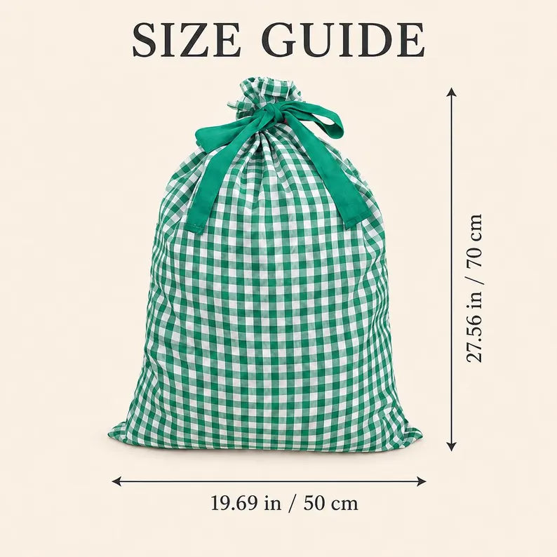 Personalized Gingham Christmas Sack Custom Embroidered Name Santa Bag