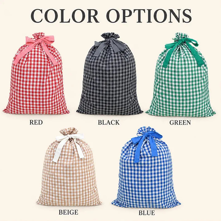 Personalized Gingham Christmas Sack Custom Embroidered Name Santa Bag