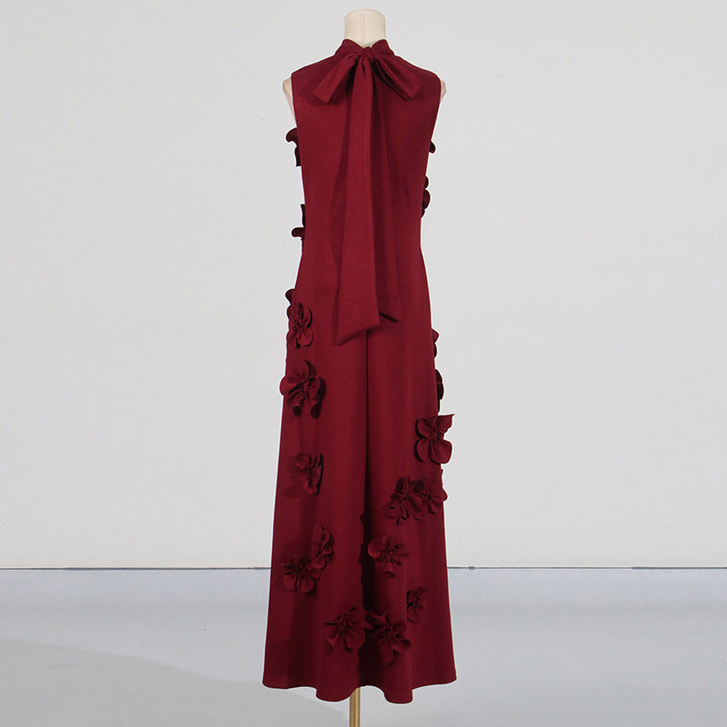 3D Pink Flower deco Maxi dress Evening dress