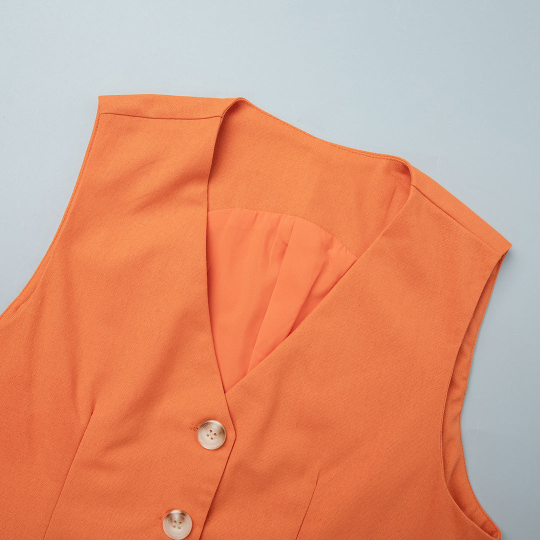 Cotton&linen vest&big swing skirt casual suit