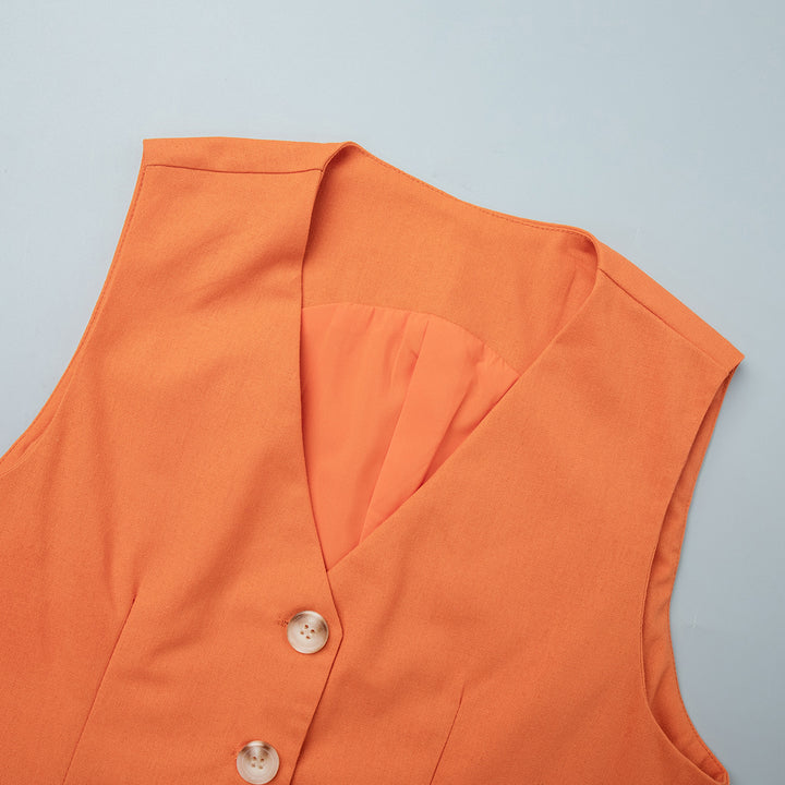 Cotton&linen vest&big swing skirt casual suit