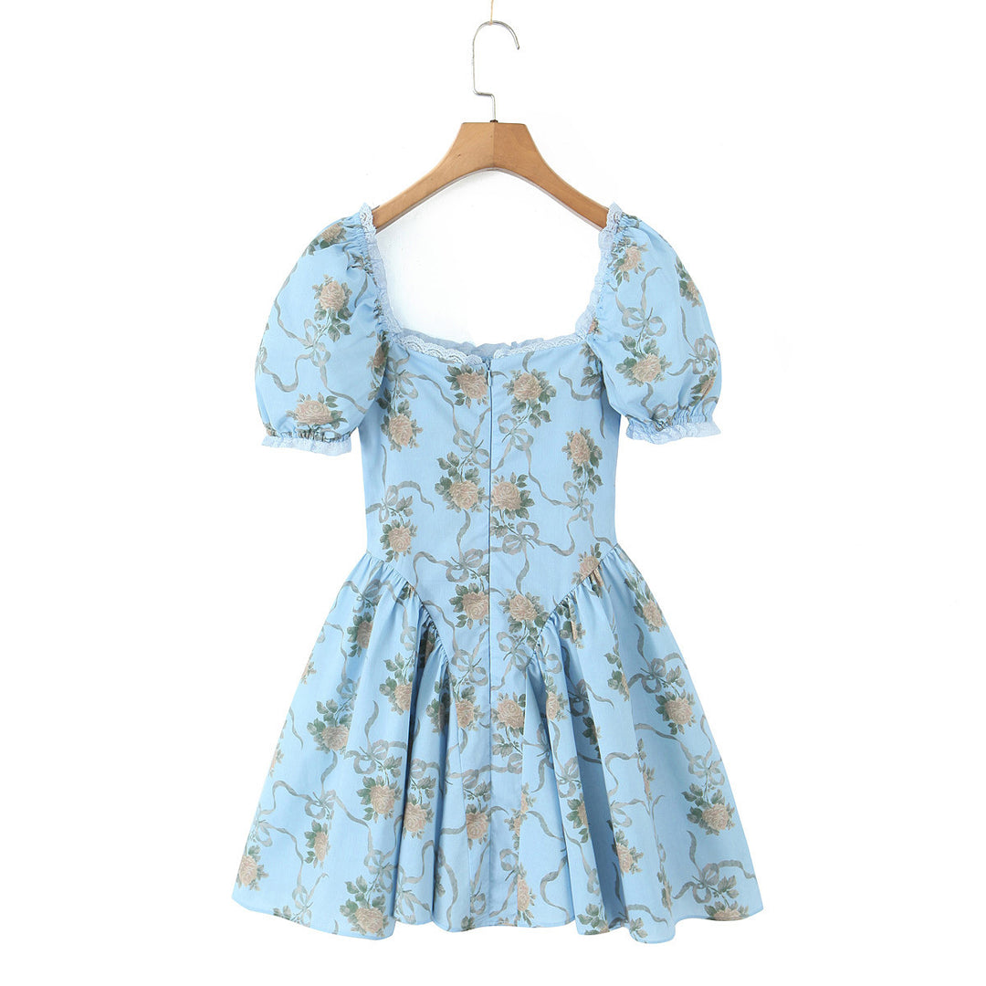 Retro oil painting floral bow tie lace princess dress