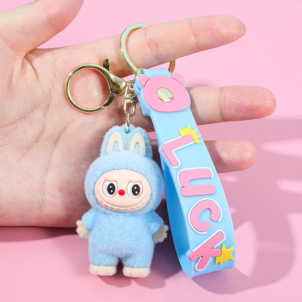 Labubu flocking keychain labubu pendant school gift