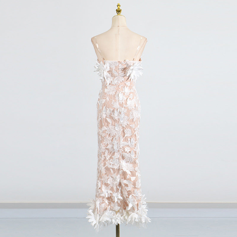 3D flower embroidery tube top dress banquet dress