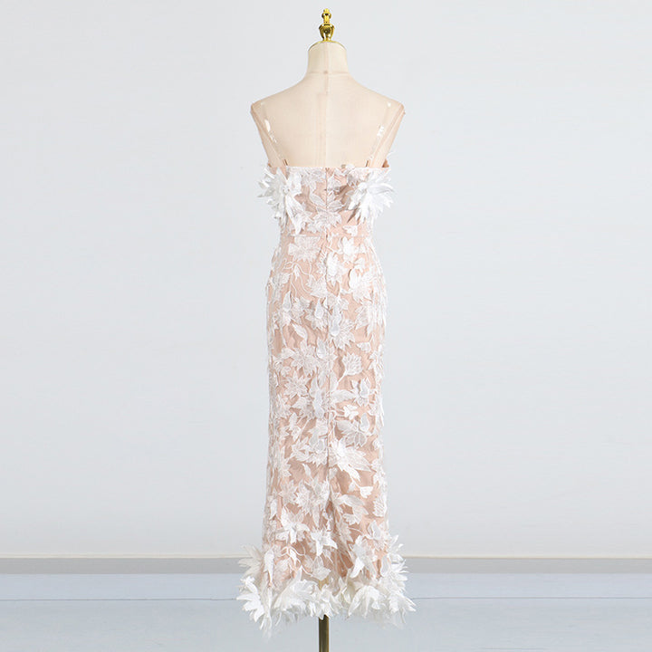 3D flower embroidery tube top dress banquet dress