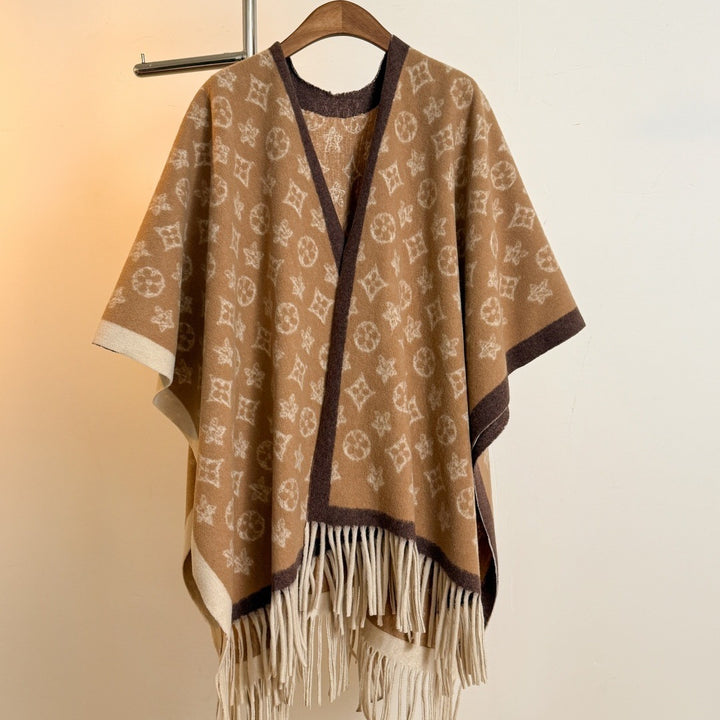 Imitation cashmere shawl warm tassel cloak
