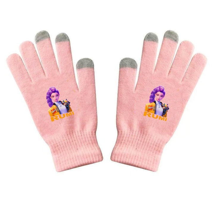 KPOP demon hunters Printed Knitted Touch Screen Gloves