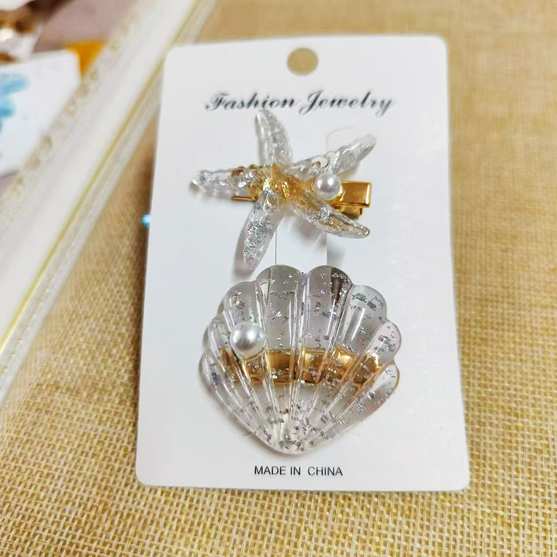 Starfish shell glitter hair clip for beach seaside vacation