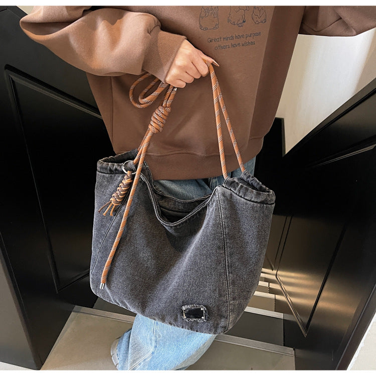 Large capacity denim tote bag shoulder bag