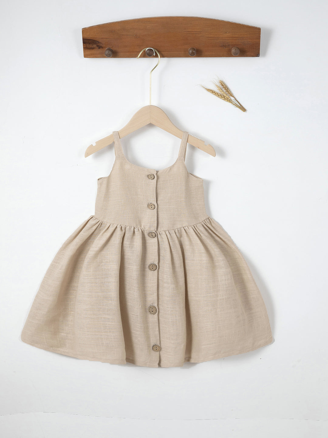 Girls summer cotton and linen button suspender dress