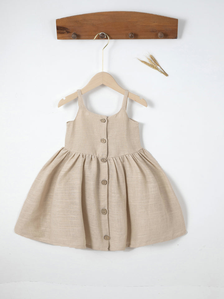 Girls summer cotton and linen button suspender dress