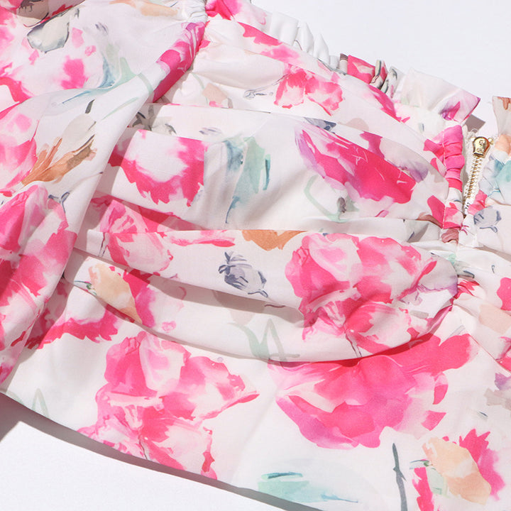 Puff Sleeve crop Top High Waist Swing Skirt Set