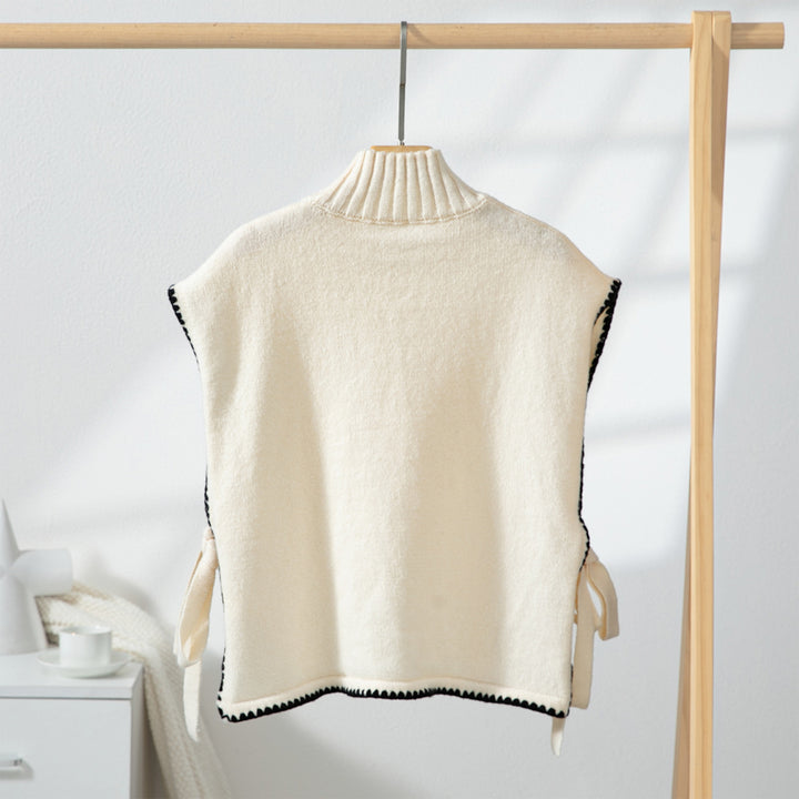 Women's Knitted Sleeveless Vest with Bow Tie