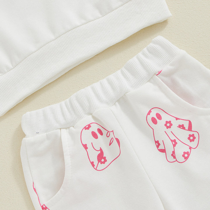 Halloween baby girl ghost print sweatshirt&pants 2pcs set