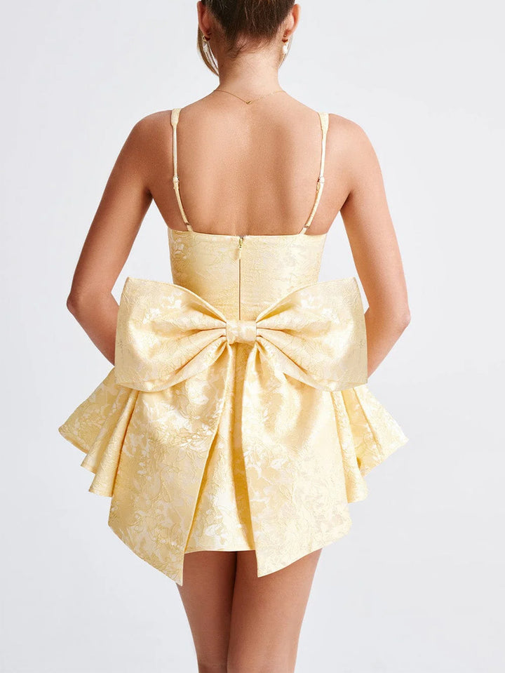 Straps Mini Puffy Bow-back evening dress