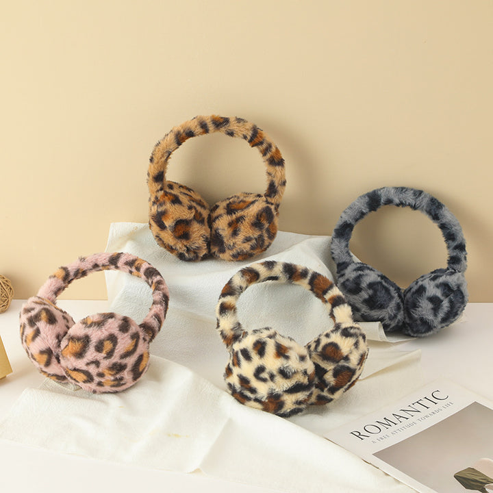 Leopard plush earwarmers windproof warm earmuffs for women