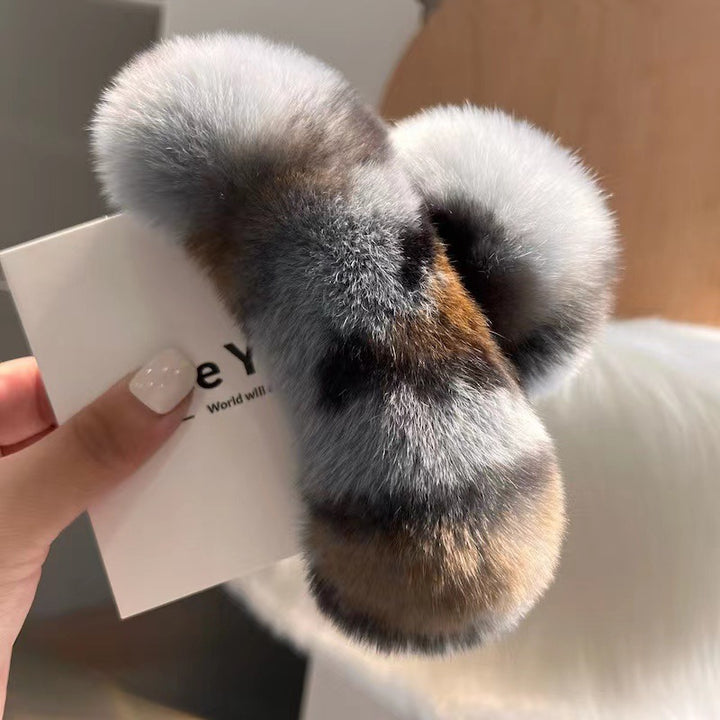 Furry plush hair claw clip for women