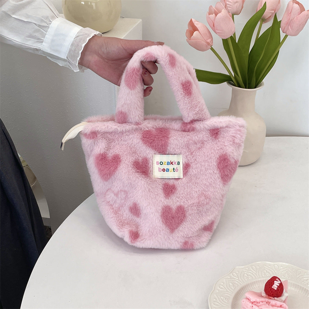 Plush furry small handbag for winter