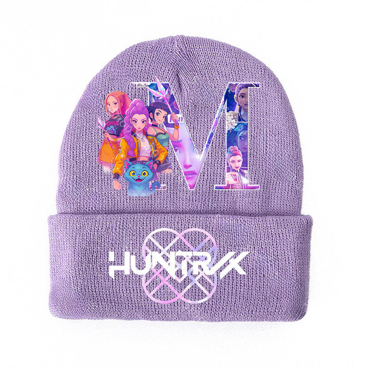 KPOP demon hunters Initials knitted purple beanie