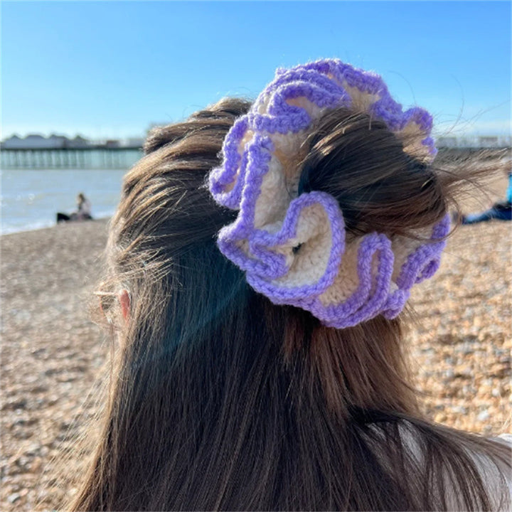 Handmade knitted intestine ruffle Lace Hair Ties For Girls